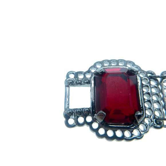 Swarovski Ruby Red Crystal Art Deco Gunmetal Statement Bracelet 7.5" Boxed - Picture 10 of 10